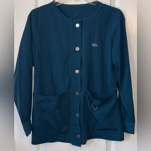 Scrub Jacket Caribbean Blue Snap Front Women’s Lightweight Utility Jacket Size M